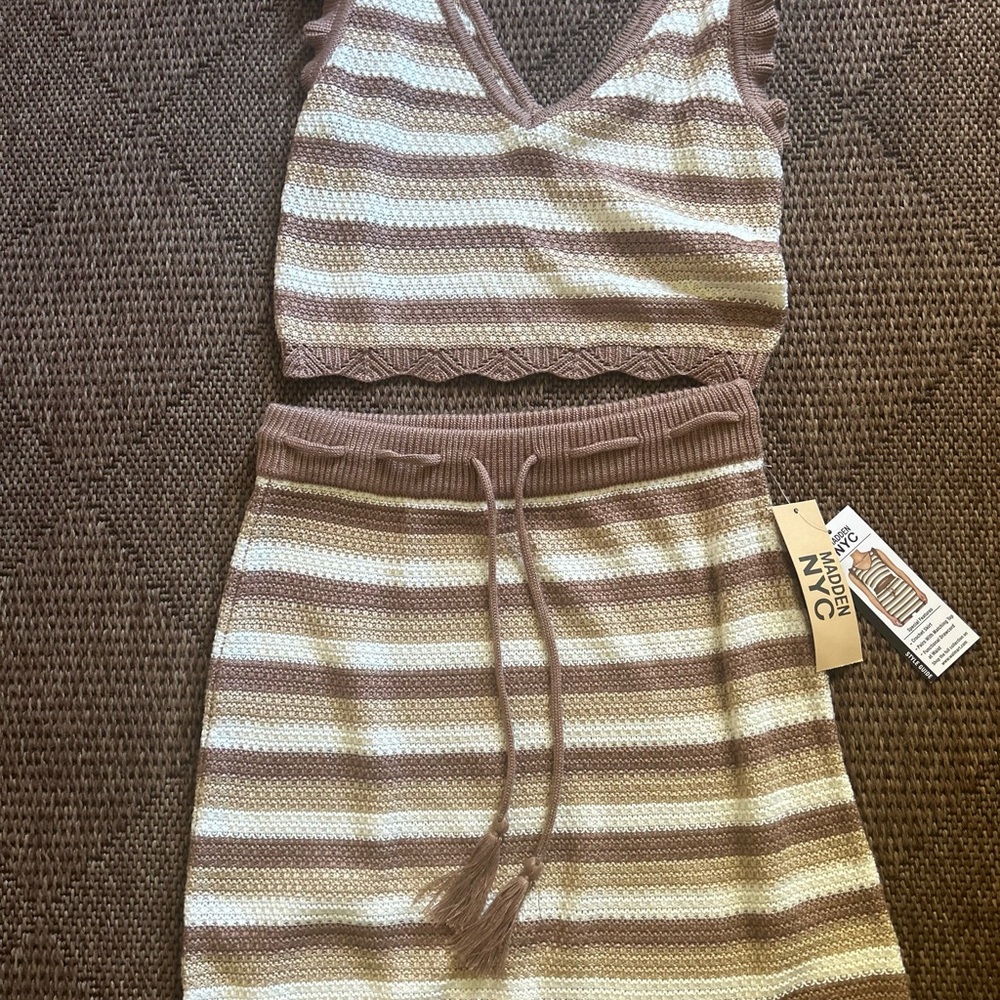 NYC Brown and Cream Striped Skirt Set